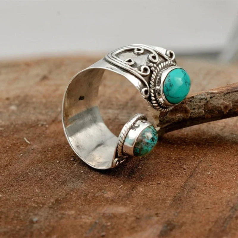 Talia Women's Turquoise Ring – Adjustable Double Band Fit — view 2