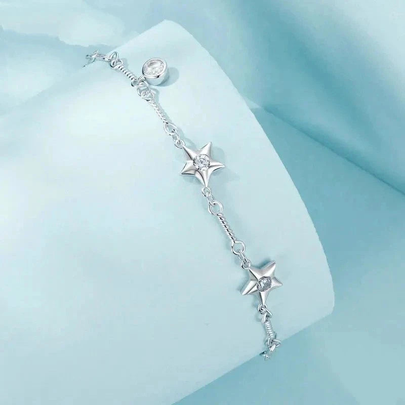 Women's Sterling Silver Bracelet – Star Moon Adjustable Fit — view 2