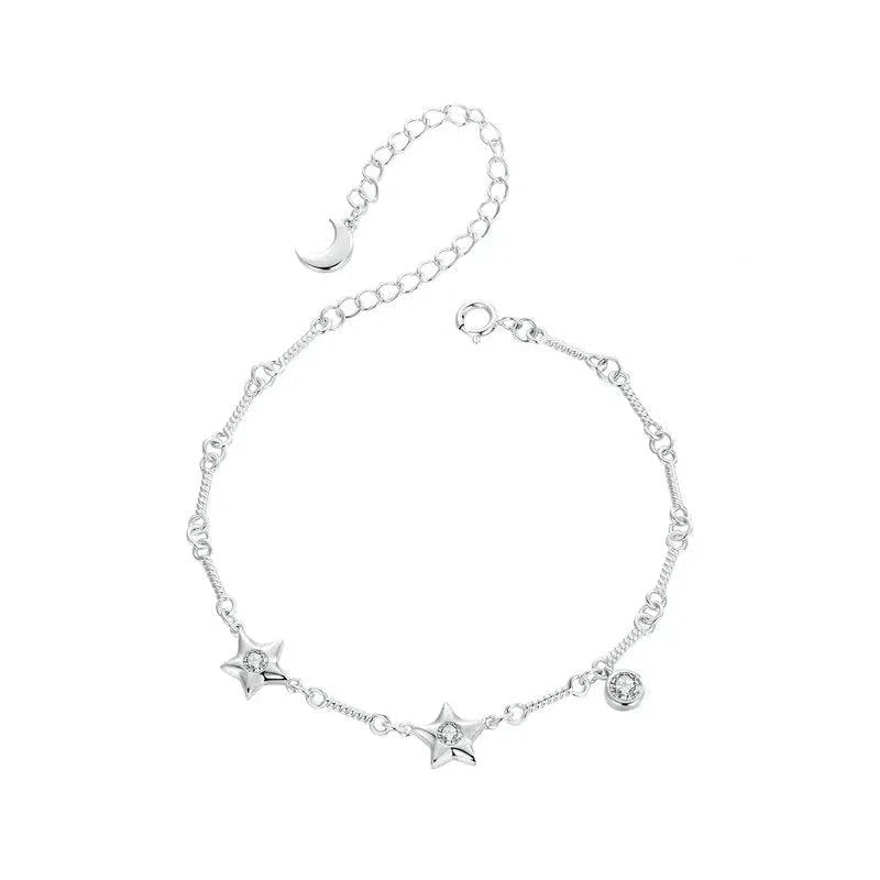 Women's Sterling Silver Bracelet – Star Moon Adjustable Fit
